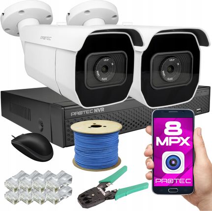 Protec Cyfrowy Monitoring 2 Kamery Ip 8Mpix 4K Premium (PRNVR02T28POEBD)