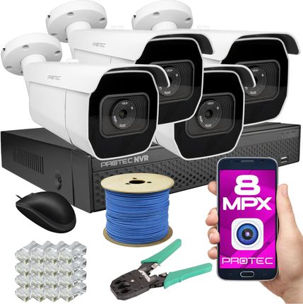 Protec Zestaw Monitoringu 4 Kamery Ip 8Mpix 4K Premium (PRNVR04T28POEBD)