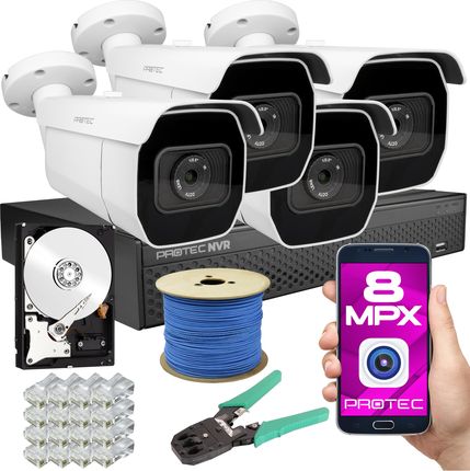 Protec Cyfrowy Monitoring 4 Kamery Ip 8Mpx 4K Premium 4Tb (PRNVR04T28POE4TB)