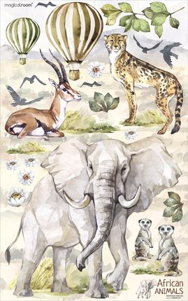 Naklejki na ścianę do pokoju dziecięcego - słoń i zwierzęta Afryki - MagicalRoom®