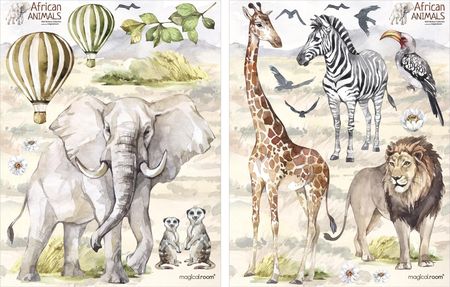 Naklejki na ścianę dla dzieci ze zwierzętami Afryki - duży zestaw - MagicalRoom®
