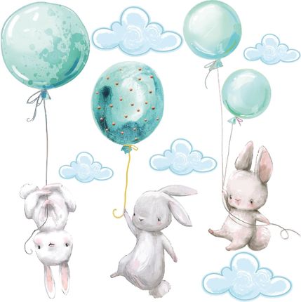 Naklejka na ścianę - balony i latające króliki - MagicalRoom®