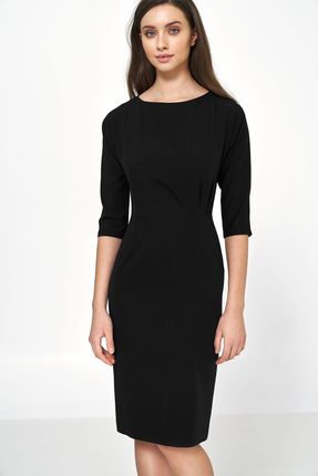 Sukienka Czarna sukienka z asymetrycznymi draperiami S218 Black - Nife