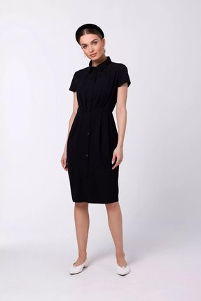 Elegancka sukienka z guzikami z przodu (Czarny, L)