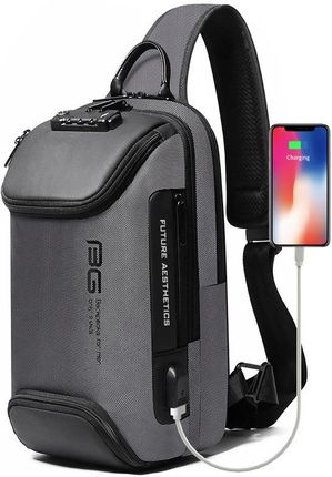 Plecak miejski Bange BG-7082 na jedno ramię antykradzieżowy z organizerem i USB  Kolor: szary