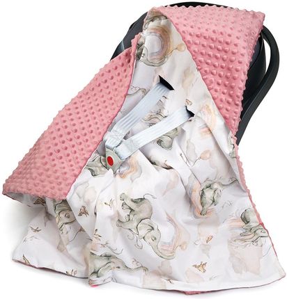 Babyboom kocyk otulacz minky i bawełna do fotelika nosidełka z kapturem Magical Elephant / różowy