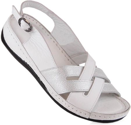 Skórzane sandały damskie płaskie białe T.Sokolski L22-521
