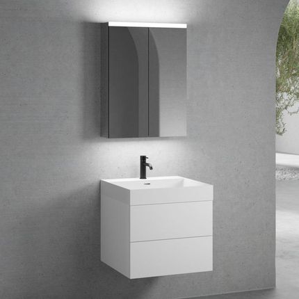 Neoro n50 szafka szer. 60 cm z 2 szufladami umywalka z 1 otworem na baterię biały mat z szafką z lustrem BN0137WM+BN0421WM+BN0472MI