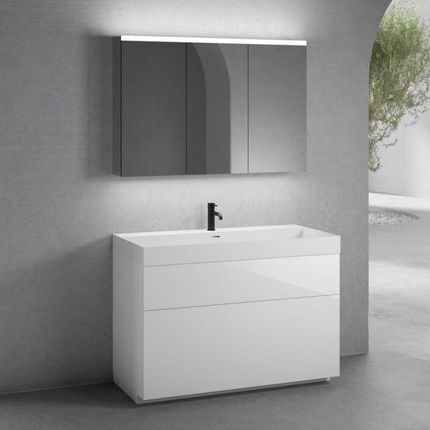 Neoro n50 szafka szer. 120 cm z 2 szufladami umywalka z 1 otworem na baterię biały mat z szafką z lustrem BN0140WM+BN0444WH+BN0475MI