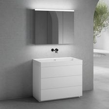 Neoro n50 szafka szer. 100 cm z 3 szufladami umywalka bez otworu na baterię biały mat z szafką z lustrem BN0135WM+BN0453WM+BN0474MI