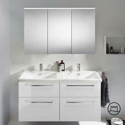 Burgbad Eqio 5 zestaw mebli łazienkowych podwójna umywalka z szafką pod umywalkę i szafka z lustrem SFAQ123LF2009C0001P95
