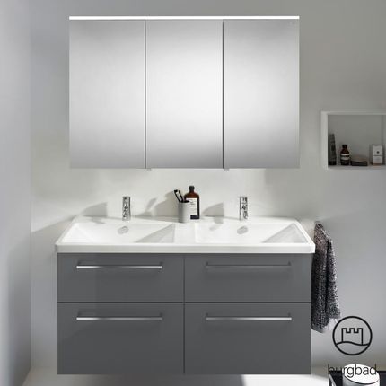 Burgbad Eqio 5 zestaw mebli łazienkowych podwójna umywalka z szafką pod umywalkę i szafka z lustrem SFAQ123LF2010C0001P95