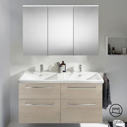 Burgbad Eqio 5 zestaw mebli łazienkowych podwójna umywalka z szafką pod umywalkę i szafka z lustrem SFAQ123LF2632C0001P95