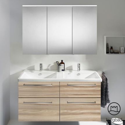 Burgbad Eqio 5 zestaw mebli łazienkowych podwójna umywalka z szafką pod umywalkę i szafka z lustrem SFAQ123LF3437C0001P95