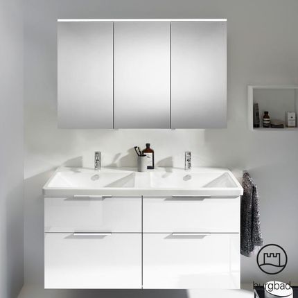 Burgbad Eqio 5 zestaw mebli łazienkowych podwójna umywalka z szafką pod umywalkę i szafka z lustrem SFAQ123LF2009C0001G0146