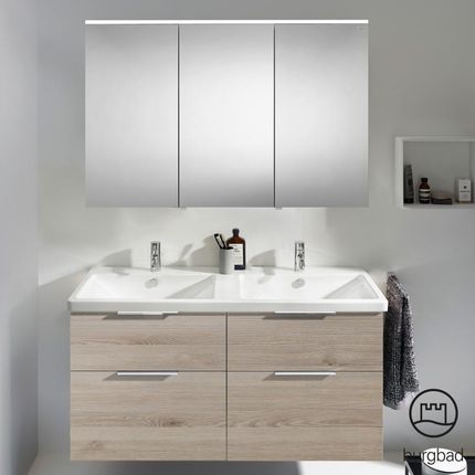 Burgbad Eqio 5 zestaw mebli łazienkowych podwójna umywalka z szafką pod umywalkę i szafka z lustrem SFAQ123LF2632C0001G0146