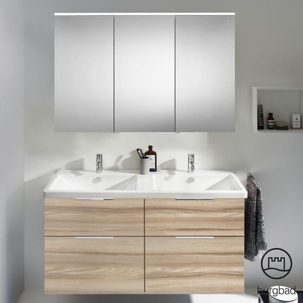Burgbad Eqio 5 zestaw mebli łazienkowych podwójna umywalka z szafką pod umywalkę i szafka z lustrem SFAQ123LF3437C0001G0146