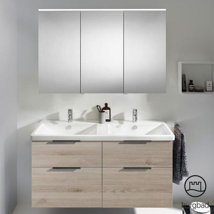Burgbad Eqio 5 zestaw mebli łazienkowych podwójna umywalka z szafką pod umywalkę i szafka z lustrem SFAQ123LF2632C0001G0200