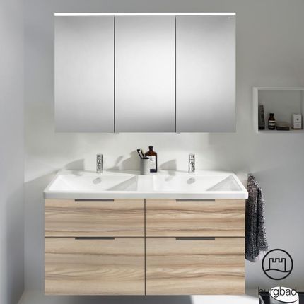 Burgbad Eqio 5 zestaw mebli łazienkowych podwójna umywalka z szafką pod umywalkę i szafka z lustrem SFAQ123LF3437C0001G0200
