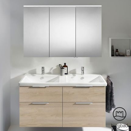 Burgbad Eqio 5 zestaw mebli łazienkowych podwójna umywalka z szafką pod umywalkę i szafka z lustrem SFAQ123RF3180C0001G0146