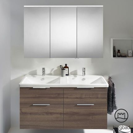 Burgbad Eqio 5 zestaw mebli łazienkowych podwójna umywalka z szafką pod umywalkę i szafka z lustrem SFAQ123RF2012C0001G0146