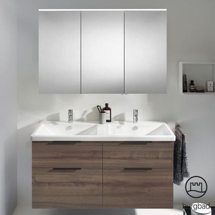 Burgbad Eqio 5 zestaw mebli łazienkowych podwójna umywalka z szafką pod umywalkę i szafka z lustrem SFAQ123RF2012C0001G0200