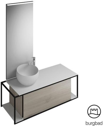 Burgbad Junit zestaw mebli łazienkowych umywalka odlew mineralny z szafką pod umywalkę i lustrem SFLG120LF3151C0039G0175