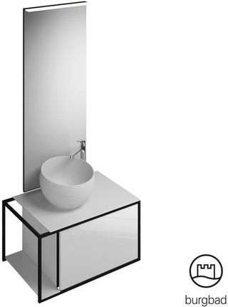 Burgbad Junit zestaw mebli łazienkowych umywalka odlew mineralny z szafką pod umywalkę i lustrem SFLG076LF3148C0039G0175