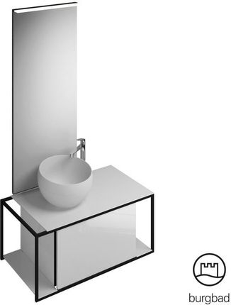 Burgbad Junit zestaw mebli łazienkowych umywalka odlew mineralny z szafką pod umywalkę i lustrem SFLG090LF3148C0039G0175