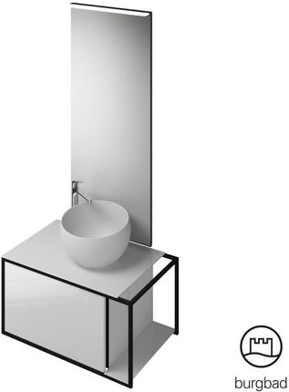 Burgbad Junit zestaw mebli łazienkowych umywalka odlew mineralny z szafką pod umywalkę i lustrem SFLG076RF3148C0039G0175