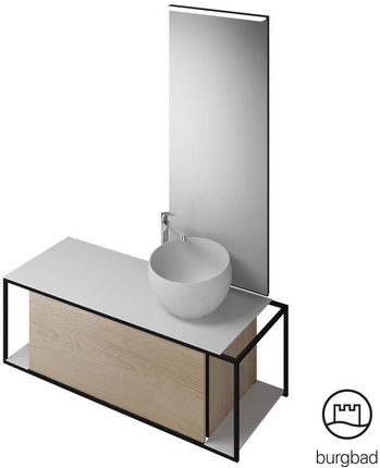 Burgbad Junit zestaw mebli łazienkowych umywalka odlew mineralny z szafką pod umywalkę i lustrem SFLG120RF3150C0039G0175