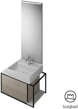 Burgbad Junit zestaw mebli łazienkowych umywalka ceramiczna z szafką pod umywalkę i z lustrem SFLF076RF3151C0001G0175