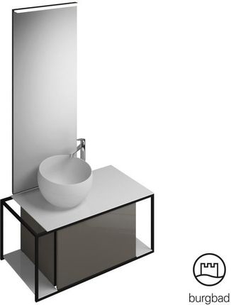 Burgbad Junit zestaw mebli łazienkowych umywalka odlew mineralny z szafką pod umywalkę i lustrem SFLG090LF3149C0039G0175