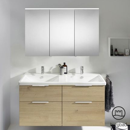 Burgbad Eqio 5 zestaw mebli łazienkowych podwójna umywalka z szafką pod umywalkę i szafka z lustrem SFAQ123LF5662C0001G0146