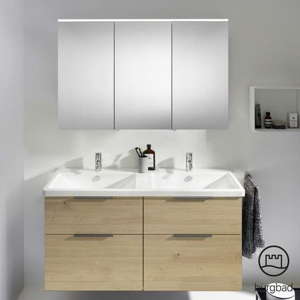 Burgbad Eqio 5 zestaw mebli łazienkowych podwójna umywalka z szafką pod umywalkę i szafka z lustrem SFAQ123LF5662C0001G0200