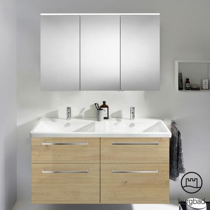 Burgbad Eqio 5 zestaw mebli łazienkowych podwójna umywalka z szafką pod umywalkę i szafka z lustrem SFAQ123RF5662C0001P95