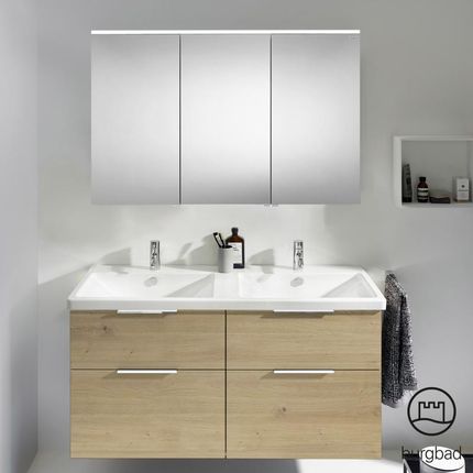 Burgbad Eqio 5 zestaw mebli łazienkowych podwójna umywalka z szafką pod umywalkę i szafka z lustrem SFAQ123RF5662C0001G0146