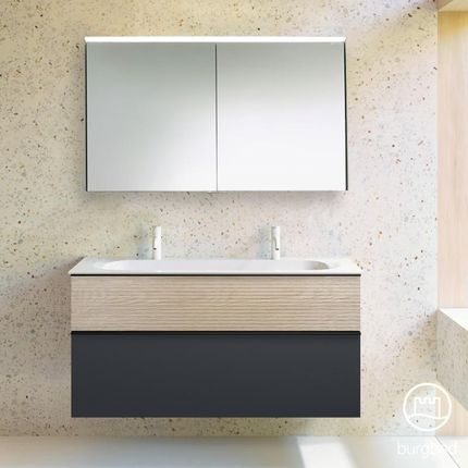 Burgbad Fiumo zestaw mebli łazienkowych podwójna umywalka z szafką pod umywalkę i szafka z lustrem SFXW122F3958FOT45C0001G0200