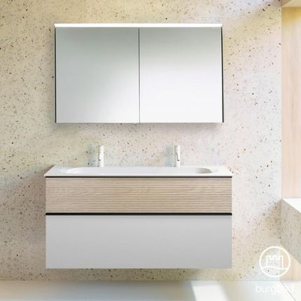 Burgbad Fiumo zestaw mebli łazienkowych podwójna umywalka z szafką pod umywalkę i szafka z lustrem SFXW122F3956FOT45C0001G0200