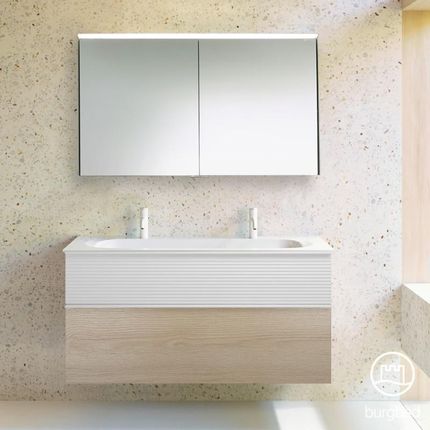 Burgbad Fiumo zestaw mebli łazienkowych podwójna umywalka z szafką pod umywalkę i szafka z lustrem SFXW122F3959FOT2C0001G0223