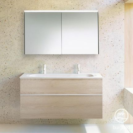 Burgbad Fiumo zestaw mebli łazienkowych podwójna umywalka z szafką pod umywalkę i szafka z lustrem SFXW122F3959C0001G0223