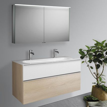 Burgbad Fiumo zestaw mebli łazienkowych podwójna umywalka z szafką pod umywalkę i szafka z lustrem SFXW122F3959FOT2C0001G0146