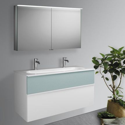 Burgbad Fiumo zestaw mebli łazienkowych podwójna umywalka z szafką pod umywalkę i szafka z lustrem SFXW122F3956FOT55C0001G0223