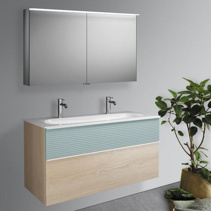 Burgbad Fiumo zestaw mebli łazienkowych podwójna umywalka z szafką pod umywalkę i szafka z lustrem SFXW122F3959FOT55C0001G0223