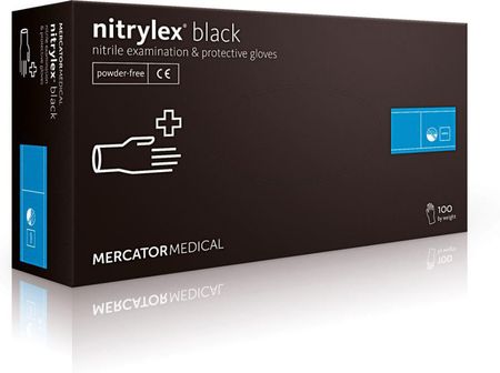 Mercator Medical Nitrylex Black Rękawice Nitrylowe (Bezpudrowe) Czarne 100szt. L
