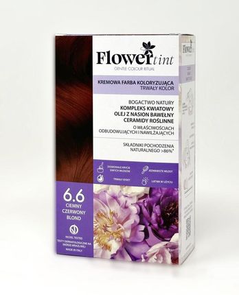 Flowertint Farba Do Włosów Ciemny Czerwony Blond 6.6 Kremowa Farba Trwały Kolor