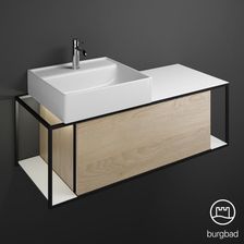Burgbad Junit umywalka nablatowa z szafką z oświetleniem szer. 120 wys. 53 gł. 50 cm 1 szuflada umywalka lewa SFKQ120LF3150C0001G0175