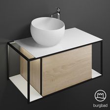 Burgbad Junit umywalka nablatowa z szafką z oświetleniem szer. 90 wys. 62 gł. 485 cm 1 szuflada umywalka lewa SFKR090LF3150C0039G0175