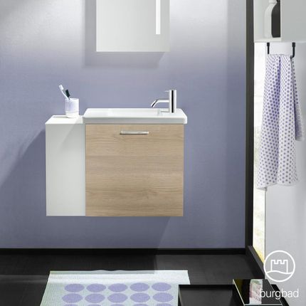 Burgbad Eqio umywalka toaletowa z szafką pod umywalkę z 1 klapą z otwartą półką SFPF071LF3180C0001P95