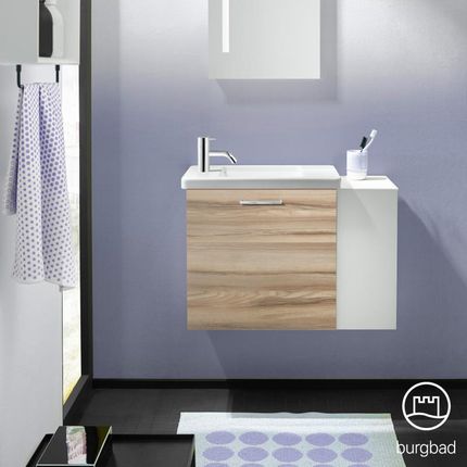 Burgbad Eqio umywalka toaletowa z szafką pod umywalkę z 1 klapą z otwartą półką SFPF071RF3437C0001P95